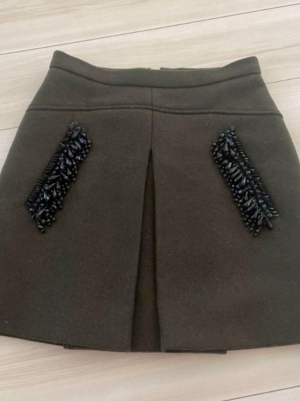 N°21 Numero Ventuno Khaki Green Beaded Pleated Mini Skirt
